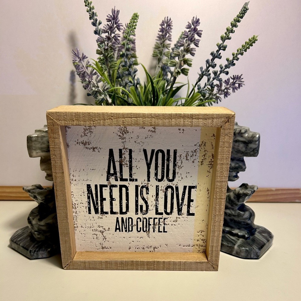 🔥NWT Primitives By Kathy All You Need is Love and Coffee Inset Box Sign